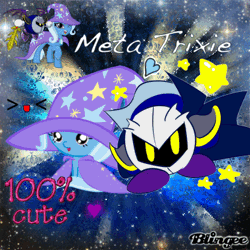 Size: 400x400 | Tagged: animated, blingee, chibi, crossover, crossover shipping, derpibooru import, exploitable meme, female, galaxia, kirby, male, meme, meta knight, nintendo, safe, shipping, straight, trixie
