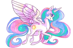 Size: 910x607 | Tagged: safe, artist:griffsnuff, derpibooru import, princess celestia, alicorn, pony, cutie mark, female, horn, simple background, smiling, solo, spread wings, white background, wings