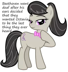 Size: 1280x1356 | Tagged: safe, derpibooru import, octavia melody, earth pony, pony, alternate hairstyle, bowtie, cutie mark, female, glorious cello princess, hooves, insane pony thread, ludwig van beethoven, mare, ponytail, simple background, solo, text, transparent background, tumblr, vector