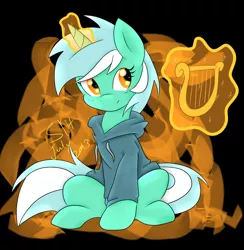 Size: 884x904 | Tagged: artist:ambris, artist:djslit, clothes, fanfic:background pony, hoodie, lyra heartstrings, lyre, safe, solo