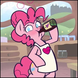 Size: 810x810 | Tagged: alcohol, artist:pippy, bottle, derpibooru import, drunkie pie, pinkie pie, pinkiepieskitchen, safe, solo, wine