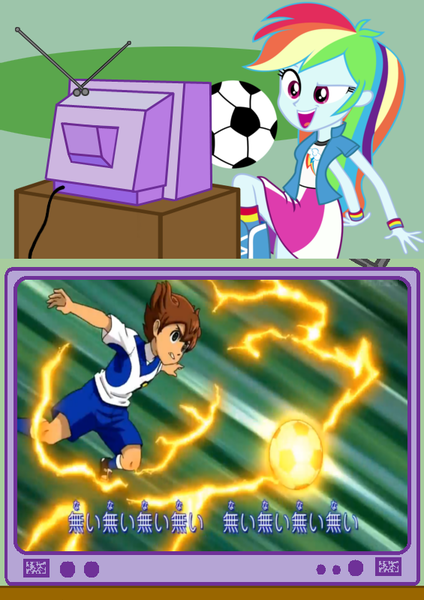 Size: 565x800 | Tagged: safe, derpibooru import, rainbow dash, pegasus, pony, equestria girls, ball, exploitable meme, football, inazuma eleven, inazuma eleven go, inazuma eleven go galaxy, matsukaze tenma, meme, obligatory pony, tv meme