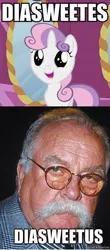 Size: 248x564 | Tagged: cute, derpibooru import, diabetes, diasweetes, glasses, image macro, safe, sweetie belle, wilford brimley