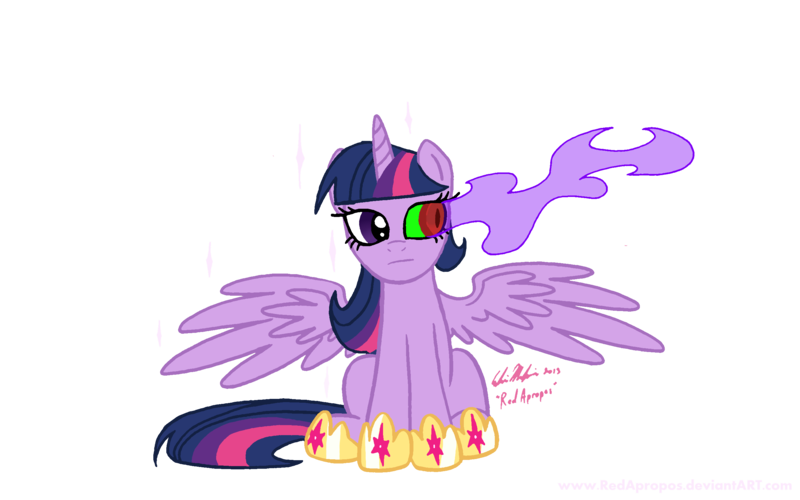 Size: 2713x1696 | Tagged: safe, artist:redapropos, derpibooru import, twilight sparkle, twilight sparkle (alicorn), alicorn, pony, corrupted, corrupted twilight sparkle, dark magic, female, horseshoes, immortality blues, mare, series finale, simple background, solo, sombra eyes, transparent background, tyrant sparkle