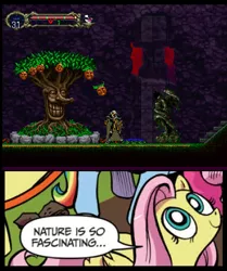 Size: 396x473 | Tagged: alucard, castlevania, castlevania: symphony of the night, derpibooru import, exploitable meme, fluttershy, meme, meta, nature is so fascinating, obligatory pony, safe, tree