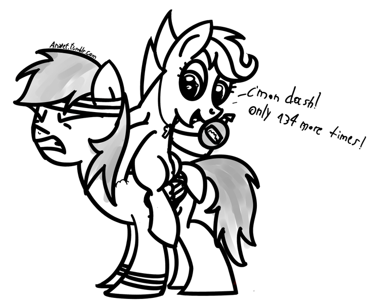 Size: 1079x884 | Tagged: 30 minute art challenge, artist:anxet, monochrome, push-ups, rainbow dash, safe, scootaloo