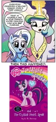 Size: 497x1082 | Tagged: comic, continuity, crystal heart, derpibooru import, idw, lol, my little pony chapter books, princess celestia, safe, spoiler:comic, spoiler:comic08, trixie, twilight sparkle, twilight sparkle and the crystal heart spell