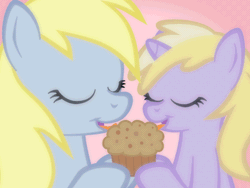 Size: 800x600 | Tagged: suggestive, artist:jepso, derpibooru import, derpy hooves, dinky hooves, pegasus, pony, 2 girls 1 cup, animated, female, licking, mare, muffin, parody, show accurate, show accurate porn, that pony sure does love muffins