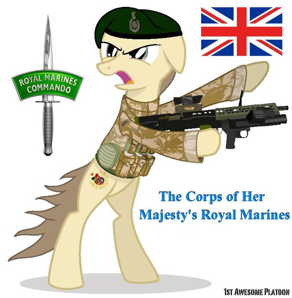 Size: 720x736 | Tagged: 1st awesome platoon, artist:ethanchang, britain, british army, derpibooru import, gun, military, oc, rifle, royal marines, sa80, safe, solo, united kingdom, unofficial characters only