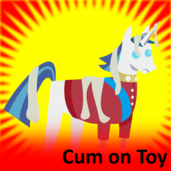 Size: 250x250 | Tagged: cum on toy, derpibooru import, eyestrain warning, male, mysterious white liquid, needs more saturation, official spoiler image, pointy ponies, shining armor, solo, solo male, spoilered image joke, suggestive