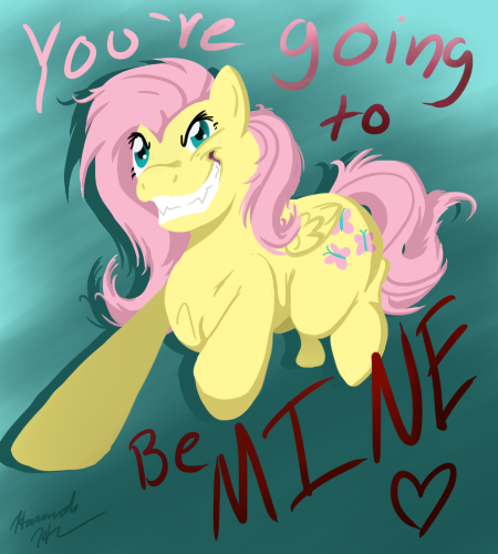 Size: 450x500 | Tagged: artist:blemy, derpibooru import, evil grin, fangs, fluttershy, grin, hoers, insanity, running, safe, smiling, solo, yandere