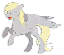 Size: 1169x1006 | Tagged: safe, artist:hioshiru, derpibooru import, derpy hooves, pegasus, pony, eyes closed, female, fluffy, happy, mare, simple background, solo