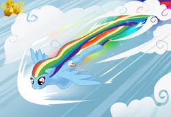 Size: 1200x821 | Tagged: artist:honey-drop, derpibooru import, flying, rainbow dash, safe, solo, sonic rainboom