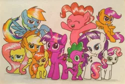 Size: 1968x1316 | Tagged: safe, artist:mrhaliboot, derpibooru import, apple bloom, applejack, fluttershy, pinkie pie, rainbow dash, rarity, scootaloo, spike, sweetie belle, twilight sparkle, twilight sparkle (alicorn), alicorn, pony, cutie mark crusaders, female, mane seven, mane six, mare, traditional art