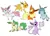 Size: 600x434 | Tagged: safe, artist:gjkou, derpibooru import, applejack, fluttershy, pinkie pie, rainbow dash, rarity, twilight sparkle, espeon, flareon, glaceon, jolteon, leafeon, sylveon, book, crossover, deviantart watermark, eeveelutions, image, mane six, ninfia, nymphia, obtrusive watermark, png, pokémon x and y, species swap, watermark