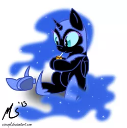 Size: 995x1000 | Tagged: artist:ciscoql, cute, derpibooru import, filly, juice box, nightmare moon, nightmare woon, safe, solo