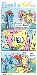 Size: 1634x3235 | Tagged: safe, artist:redapropos, derpibooru import, fluttershy, rainbow dash, pegasus, pony, may the best pet win, bedroom eyes, blushing, collar, collaring, comic, dialogue, female, find a pet, flutterdash, flutterpet, heart, hilarious in hindsight, leash, lesbian, looking at each other, mare, open mouth, pet play, scene interpretation, shipping, smiling