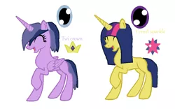 Size: 916x572 | Tagged: safe, artist:longtailsally, derpibooru import, oc, oc:comet sparkle, oc:twi crown, unofficial characters only, alicorn, pony, alicorn oc, cutie mark, duo, offspring, parent:comet tail, parent:twilight sparkle, parents:cometlight