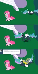 Size: 1175x2260 | Tagged: safe, artist:hakar-kerarmor, derpibooru import, pinkie pie, princess celestia, oc, oc:bastion, ask four inept guardponies, pinkie sense, royal guard