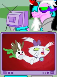 Size: 445x600 | Tagged: safe, derpibooru import, angel bunny, gummy, opalescence, owlowiscious, alien take, allpet, a match made in tartarus, exploitable meme, meme, obligatory pony, tiara ultima, tv meme