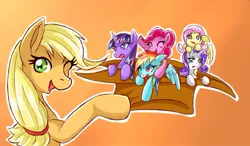 Size: 849x495 | Tagged: applejack, artist:jiiko, derpibooru import, fluttershy, hat, mane six, pinkie pie, pixiv, rainbow dash, rarity, safe, twilight sparkle