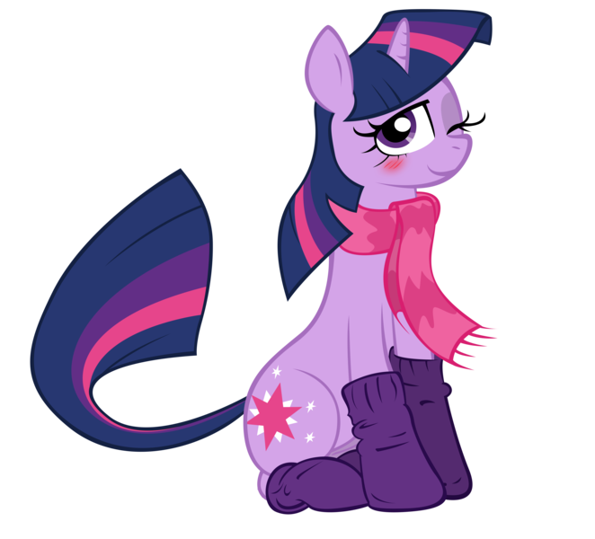 Size: 10000x9059 | Tagged: absurd resolution, artist:alexpony, artist:carnifex, artist:skutchi, blushing, clothes, cute, derpibooru import, looking at you, one eye closed, .psd available, safe, scarf, sitting, smiling, socks, solo, twilight sparkle, wink