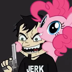 Size: 324x323 | Tagged: dan, dan pie, dan vs, derpibooru import, desert eagle, female, gun, male, no trigger discipline, pinkie pie, pistol, safe, shipping, smiling, straight, this will end in tears, this will end in tears and/or death