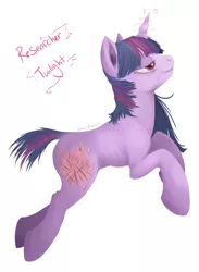 Size: 648x884 | Tagged: grimdark, artist:lonewolfkait, derpibooru import, twilight sparkle, pony, fanfic, fanfic:researcher twilight, fanfic art, scar, simple background, solo, torn hair, white background