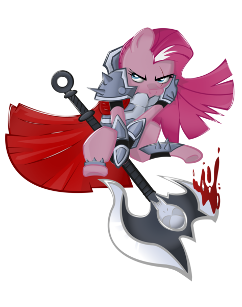 Size: 4500x5700 | Tagged: absurd resolution, armor, artist:ostichristian, axe, battle axe, blood, clothes, crossover, darius, derpibooru import, league of legends, pinkamena diane pie, pinkie pie, safe, simple background, solo, transparent background