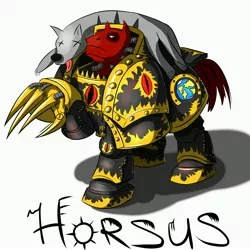 Size: 3500x3500 | Tagged: armor, artist:dru-4an, claw, derpibooru import, horus lupercal, luna wolves, ponified, power armor, powered exoskeleton, primarch, safe, solo, sons of horus, talon of horus, terminator armor, warhammer 30k, warhammer 40k, warhammer (game), warrior, weapon