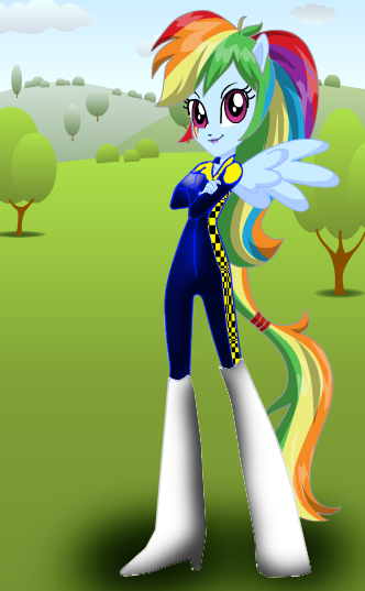 Size: 332x537 | Tagged: safe, artist:odiz, derpibooru import, rainbow dash, equestria girls, alternate costumes, racer girl, solo