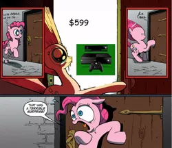 Size: 828x716 | Tagged: comic, derpibooru import, exploitable meme, meme, obligatory pony, pinkie pie, safe, surprise door, xbox one