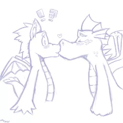 Size: 800x800 | Tagged: artist needed, derpibooru import, dragon, fizzle, garbizzle, garble, gay, heart, kissing, male, safe, surprise kiss, teenaged dragon