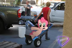 Size: 3872x2592 | Tagged: artist:utterlyludicrous, cart, derpibooru import, human, irl, irl human, photo, pick up, pinkie pie, ponies in real life, safe, trash can, truck, vector