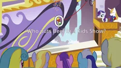 Size: 1280x720 | Tagged: safe, derpibooru import, edit, edited screencap, screencap, amethyst star, cloud kicker, derpy hooves, lemon hearts, minuette, prince blueblood, rarity, pony, unicorn, sweet and elite, airship, blimp, champagne, circled, female, male, mare, stallion, text