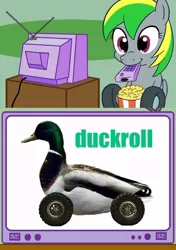 Size: 564x800 | Tagged: derpibooru import, duckroll, exploitable meme, meme, obligatory pony, oc, oc:wheely bopper, original species, safe, tv meme, unofficial characters only, wheelpone