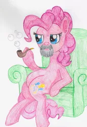 Size: 2244x3278 | Tagged: artist:invidlord, beard, derpibooru import, pinkie pie, safe, sitting, solo