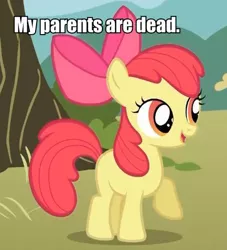 Size: 465x513 | Tagged: apple bloom, derpibooru import, image macro, my parents are dead, safe, solo