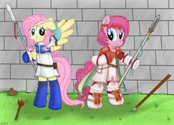 Size: 1635x1177 | Tagged: arrows, artist:theculturewarrior, cosplay, crossover, derpibooru import, dressup, fire emblem, fire emblem: path of radiance, fire emblem: radiant dawn, fire emblem: the blazing blade, florina (fire emblem), fluttershy, lance, marcia, pegasus knights, pinkie pie, safe