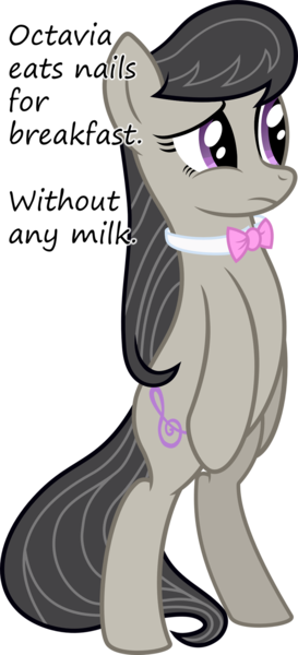 Size: 875x1920 | Tagged: safe, derpibooru import, octavia melody, earth pony, pony, bipedal, bowtie, breakfast, cutie mark, female, glorious cello princess, hooves, insane pony thread, mare, milk, nails, no weenies allowed, simple background, solo, spongebob squarepants, text, transparent background, tumblr, vector