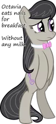 Size: 875x1920 | Tagged: safe, derpibooru import, octavia melody, earth pony, pony, bipedal, bowtie, breakfast, cutie mark, female, glorious cello princess, hooves, insane pony thread, mare, milk, nails, no weenies allowed, simple background, solo, spongebob squarepants, text, transparent background, tumblr, vector