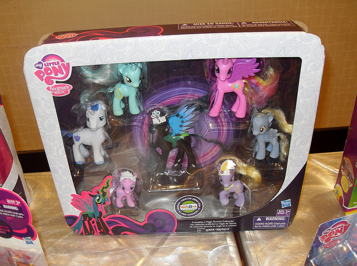 Size: 720x536 | Tagged: safe, derpibooru import, official, derpy hooves, diamond tiara, lyra heartstrings, lyrica lilac, princess cadance, queen chrysalis, shining armor, pegasus, pony, brushable, diamond dazzle tiara, favorite collection, female, hasbro, heartstrings, irl, mare, my little pony fair, photo, toy, toys r us