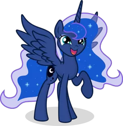 Size: 9659x9877 | Tagged: safe, artist:kp-shadowsquirrel, artist:theponymuseum, derpibooru import, princess luna, alicorn, pony, absurd resolution, female, mare, missing accessory, open mouth, simple background, smiling, solo, spread wings, transparent background, vector, wings