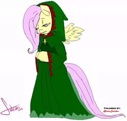 Size: 730x694 | Tagged: anthro, artist:blazedasher, clothes, derpibooru import, dress, fluttershy, hood, safe, solo