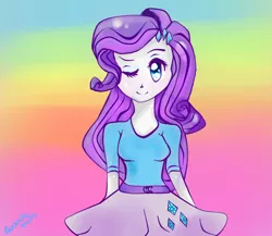 Size: 750x650 | Tagged: safe, artist:rainbowyponies, derpibooru import, rarity, equestria girls, looking at you, solo, wink