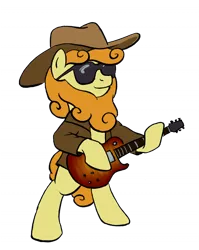 Size: 700x879 | Tagged: artist:ambrosebuttercrust, beard, carrot top, derpibooru import, golden harvest, guitar, pun, safe, solo, zz top