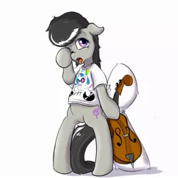 Size: 2000x2000 | Tagged: safe, artist:osakaoji, derpibooru import, octavia melody, pony, bipedal, body pillow, bottomless, clothes, custom, musical instrument, pillow, shirt, sleepy, solo