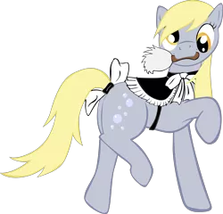 Size: 4996x4805 | Tagged: safe, artist:ahumeniy, derpibooru import, derpy hooves, pegasus, pony, absurd resolution, clothes, duster, female, looking at you, maid, mare, mouth hold, simple background, solo, tail wrap, transparent background, vector