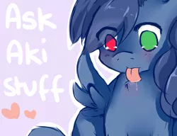 Size: 1280x983 | Tagged: safe, artist:ask-aki-pony, derpibooru import, oc, unofficial characters only, pegasus, pony, aki, chest fluff, drool, heart, heterochromia, licking, solo, tongue out