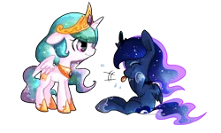 Size: 1000x598 | Tagged: safe, artist:luga12345, derpibooru import, princess celestia, princess luna, cute, duo, female, filly, profile, raspberry, scrunchy face, siblings, simple background, sisters, sitting, tongue out, transparent background, younger